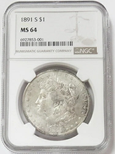 1891 S モーガン シルバー ドル 1 ドル NGC ミント ステート 64