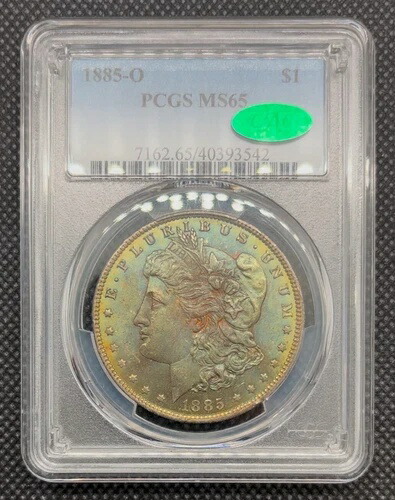 1885年 O $1 モルガン銀貨 PCGS MS65 CAC カラー/トーン