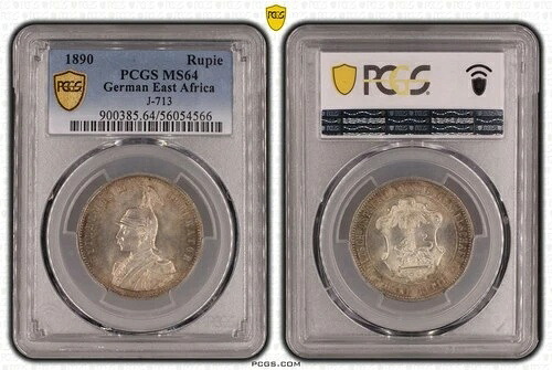 銀貨 ドイツ東アフリカ 1ルピー 1890年 PCGS MS64 保存状態良好 nswleipzig