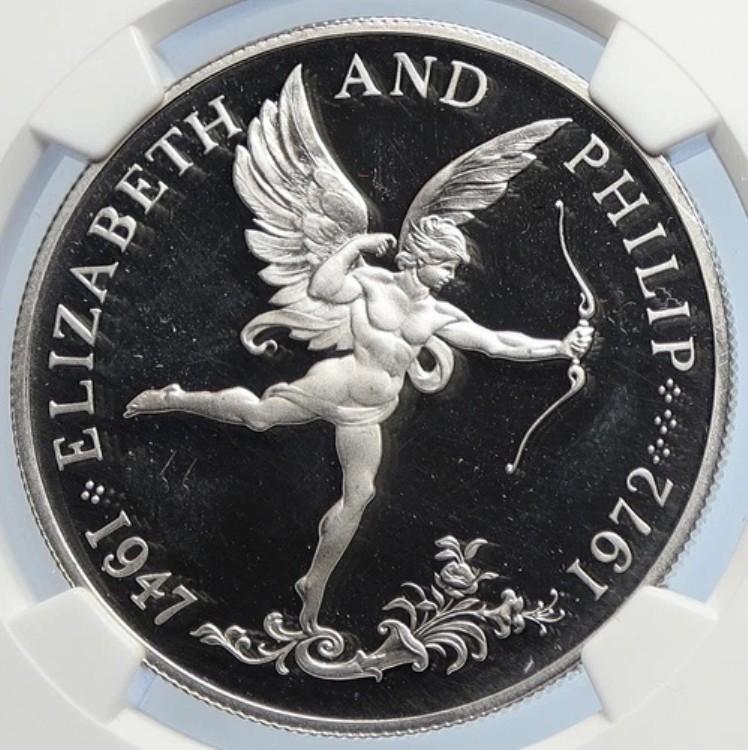 1977年 ガーンジー島 英国 エリザベス2世とフィリップの結婚 プルーフ銀貨 25ペンス NGC i105839