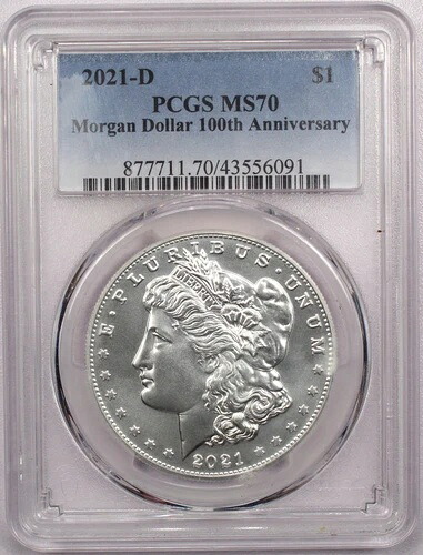 2021-D モルガン銀貨 $1 PCGS MS70 100周年記念 未使用