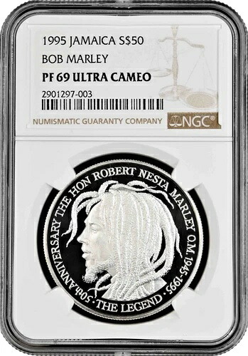 ジャマイカ 50 ドル 1995 年、NGC PF69 UC、「ボブ・マーリー生誕 50 周年」