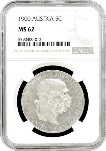 オーストリア 5コロナ 1900、NGC MS62、「皇帝フランツ・ヨーゼフ1世（1848年 - 1916年）」