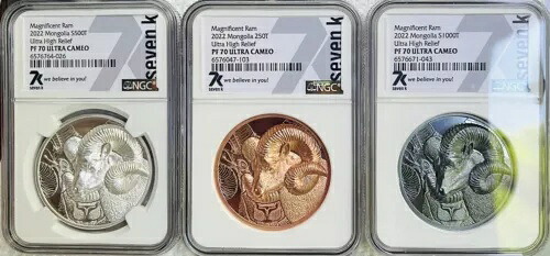 7k メタル マグニフィセント ラム モンゴル ALL 3 2022 コイン NGC PF70 2オンス 1オンス 50g
