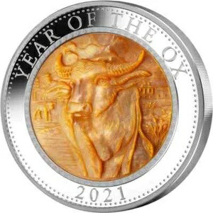 OX マザーオブパール 旧暦 5オンス 銀貨 25ドル クック諸島 2021年