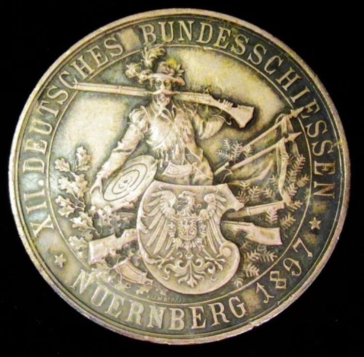 ドイツ：ニュルンベルク 1897 シルバー射撃メダル シティビュー 希少高品位！