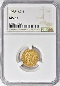 1928年 インディアンヘッドクォーターイーグル 2.5ドル金貨 NGC MS62