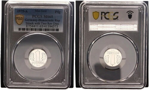GDR 1 Pfennig 1975 A プローブ Wertseite 2x エンボス加工 180° Stempeldrehung 119047
