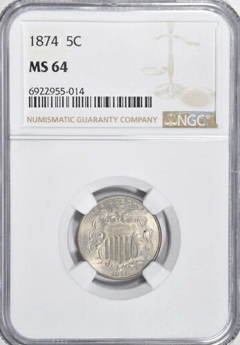 1874 シールド ニッケル ~ シャープ ストライク NGC MS64!