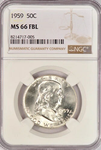 1959年 フランクリン ハーフダラー NGC MS 66 FBL ジェムシルバーコイン 50セント