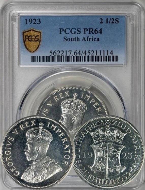 南アフリカ 1923年 プルーフ 2 1/2シリング PCGS PR-64
