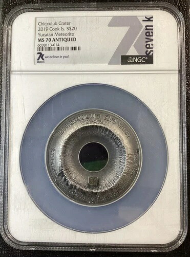 2019年 チクシュルーブ・クレーター - ユカタン 20ドル クック諸島 アンティーク 3オンス .999 シルバー NGC MS70。