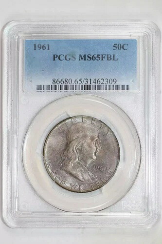 1961年 フランクリン ハーフダラー PCGS MS65 FBL