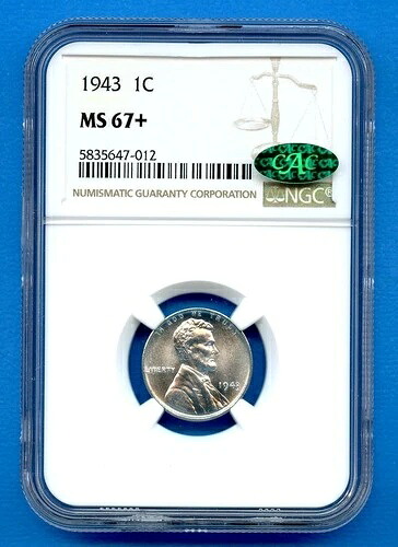 1943 P NGC MS67+ リンカーン スチール セント 1セント 米国造幣局 ウィート ペニー 1943-P MS-67 Plus CAC