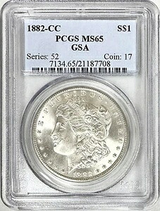 1882年 CC モーガン シルバー ドル PCGS MS65 GSA