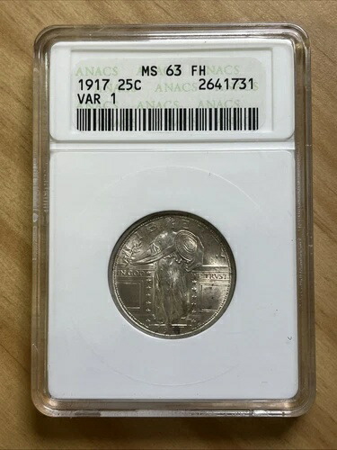 1917年 タイプ1 スタンディングリバティクォーター 25セント ANACS MS 63 FH