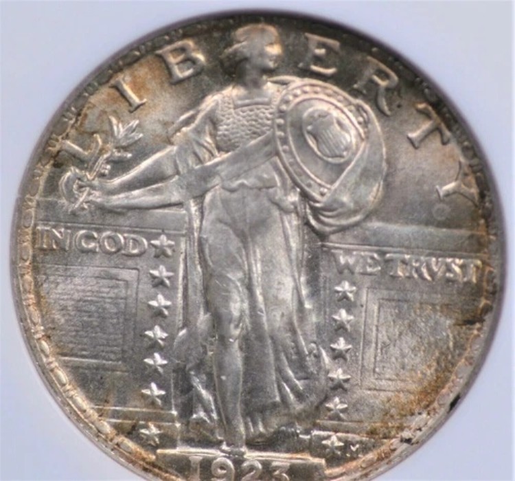 1923年 スタンディング リバティ クォーター NGC MS 65 ローズゴールドの輝くホワイトジェム