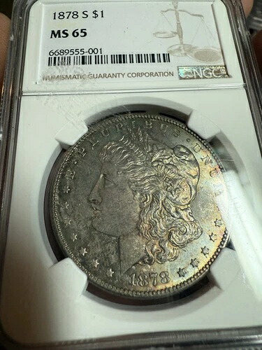 1878-S モーガン銀貨 NGC MS 65 レインボー両面トーントナーコイン