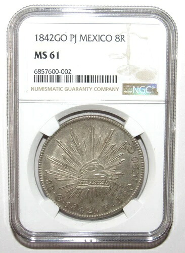 メキシコ 1842 Go PJ 8 Reales KM# 377.8 NGC MS 61