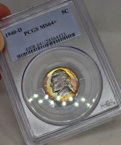 1940年 D ジェファーソンニッケル PCGS MS64+ プラスグレード レインボートーン オールドホルダートーニング｜WORLD RESOURCE【KING店】