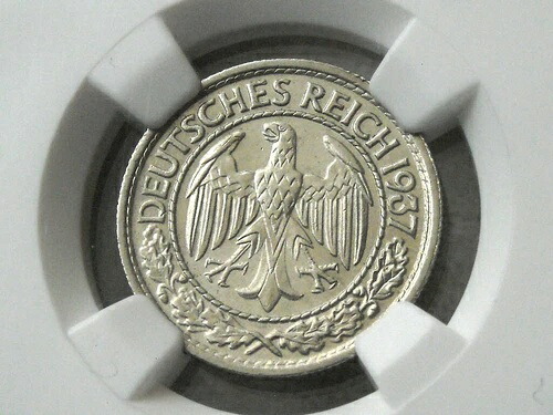 NGC MS-65 ナチスドイツ 第三帝国 1937-A 50 ライヒスフェニッヒ コイン 非常に希少な新品!
