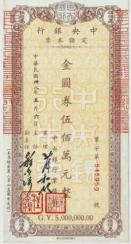 XXX-レア 1949年 500万元金貨 (P449E) 上海陥落時に発行 宝石鮮明 AU-CU｜WORLD RESOURCE【KING店】