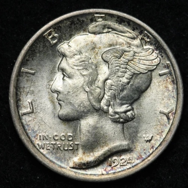 1924-D マーキュリー銀貨 10セント硬貨 BU *未流通* MS E294 AQMST｜WORLD RESOURCE【KING店】