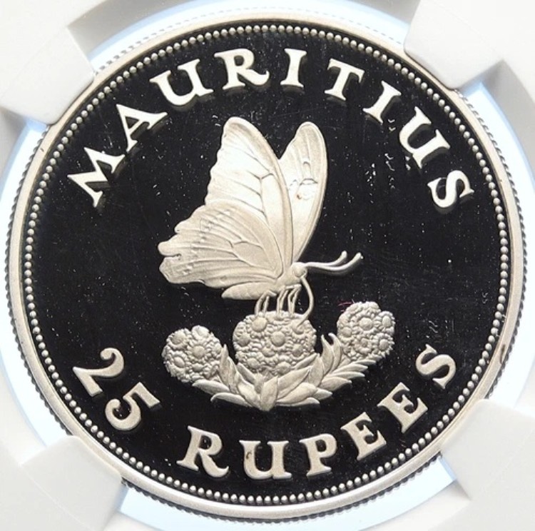 1975年 モーリシャス エリザベス2世 バタフライ プルーフ シルバー 25ルピー コイン i106312｜WORLD RESOURCE【KING店】
