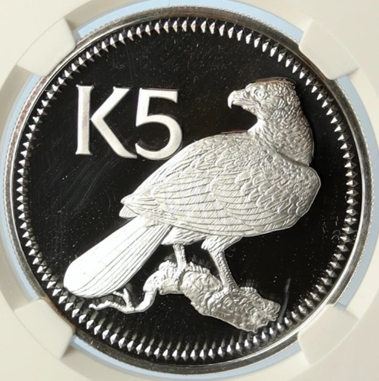 1976年 パプアニューギニア パプア・ハーピー・イーグル プルーフ銀貨 5キナ NGC i101499｜WORLD RESOURCE【KING店】