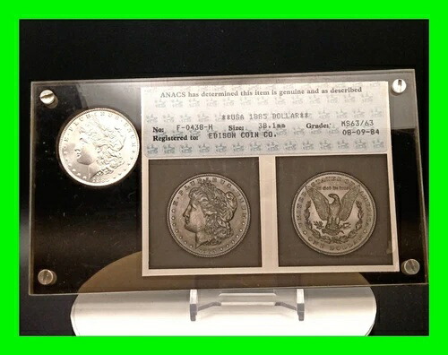 初期グレードのピクチャースラブ 1885 年 モルガン シルバー ダラー MS63 (ANACS による) ~ 非常に希少!