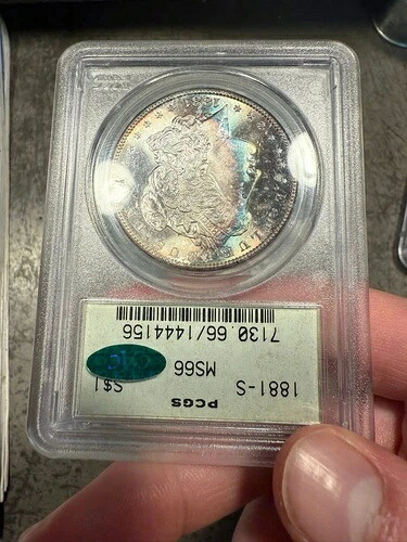 1881-S モルガン銀貨 PCGS MS66 OGH CAC レインボートーン