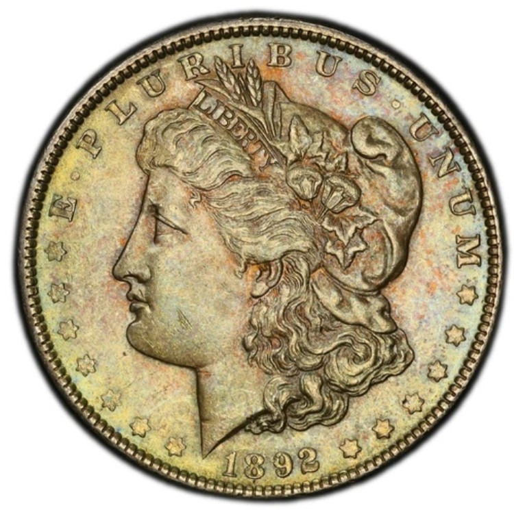 1892年 モルガン・ダラー - PCGS AU58 - 美しい色調のPQ - 完全に未流通のように見える