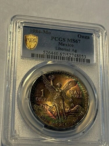 1984年 メキシコ リベルタッド 1オンザ シルバーコイン PCGS MS67 ???? トーニング