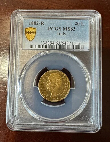1882年 イタリア 20リラ金貨 - ウンベルト1世 - PCGS MS63 KM# 21｜WORLD RESOURCE【KING店】