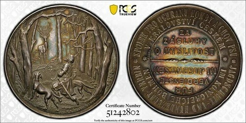 U/D ボヘミア「遺伝的土地」狩猟シーン メダル PCGS MS61 ロット#GV9782 シルバー!