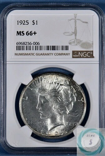 1925年 1ドル ピースダラー NGC MS 66+ - サテンのような光沢のあるプレミアムジェム+ 274,725円