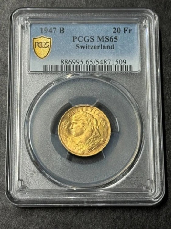 1947年 B スイス 20フラン金貨 - PCGS MS65｜WORLD RESOURCE【KING店】