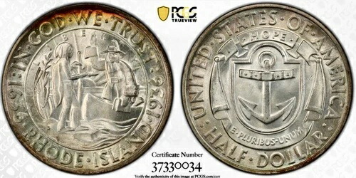1936年 D ロードアイランド記念ハーフドル PCGS MS67 ゴールドシールド