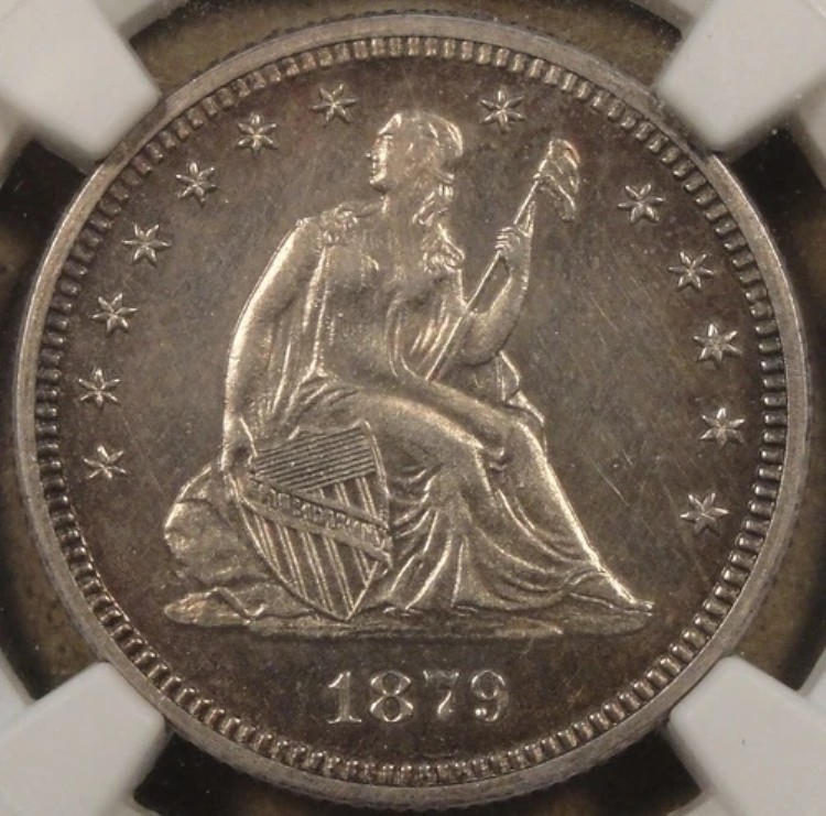 1879 年 着席自由の女神像 25 セント クォーター NGC 認定 PF61 グレード良好!
