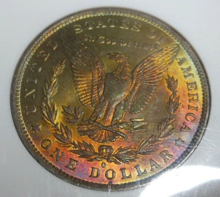 NGC MS64 1883-O モルガン 90% 銀貨 驚くほどカラフルな虹彩色
