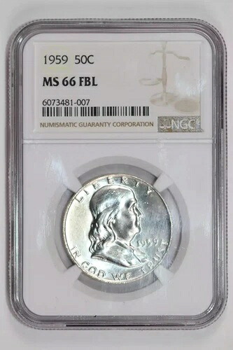 1959年 フランクリン ハーフダラー NGC MS66 FBL 274,725円