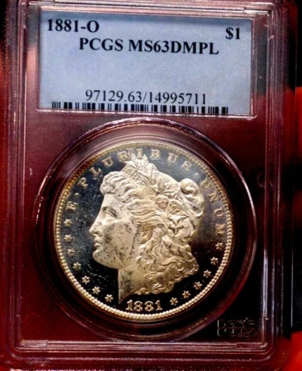 モーガン シルバードル 1881 O PCGS MS 63 DMPL 見事な深みのあるガラスの鏡