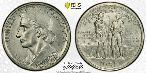 1935/34-S PCGS MS65 ブーン記念ハーフダラー ブラストホワイト