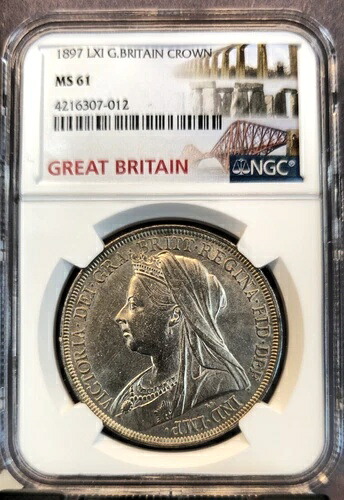 1897年 イギリス 銀貨 1枚 クラウン ヴィクトリア女王 NGC MS 61 希??少コイン