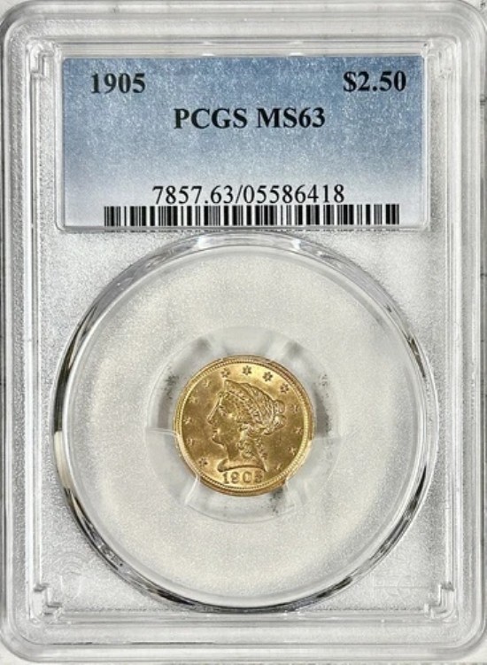 1905年 リバティヘッドクォーターイーグル 2.5ドル金貨 PCGS MS63