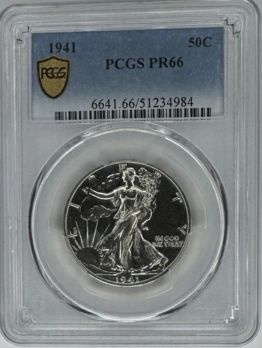1941年ウォーキング・リバティ・ハーフダラー・プルーフ PCGS PR66??デザイナーイニシャルなし（AW）??