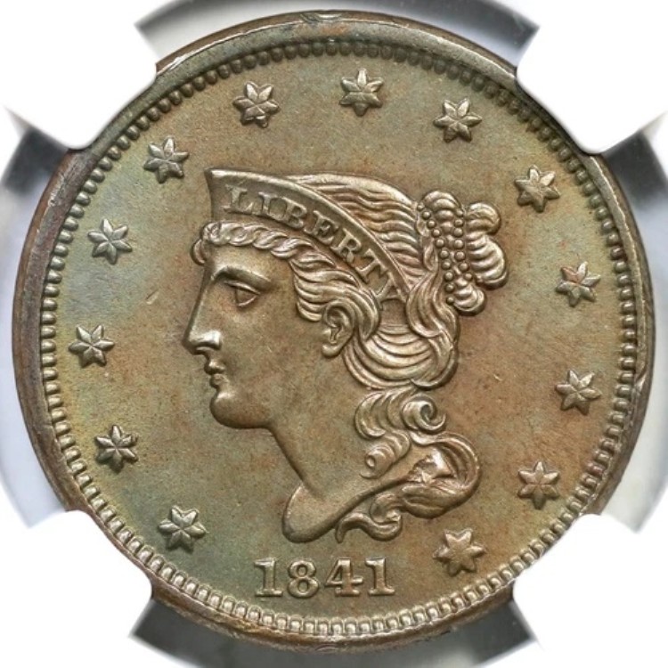 1841 N-7 R-2 NGC UNC 詳細 編み込みヘア ラージセントコイン 1セント｜WORLD RESOURCE【KING店】