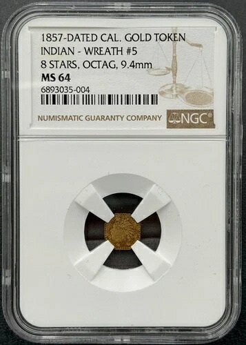 1857年製 金貨トークン インディアン - リース #5 8つの星、八角形 9.4mm NGC MS 64
