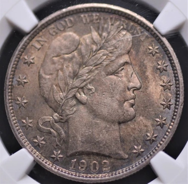 1902年 バーバー ハーフダラー NGC MS 61 良好な光沢と非常にオリジナルの光沢のある緑青