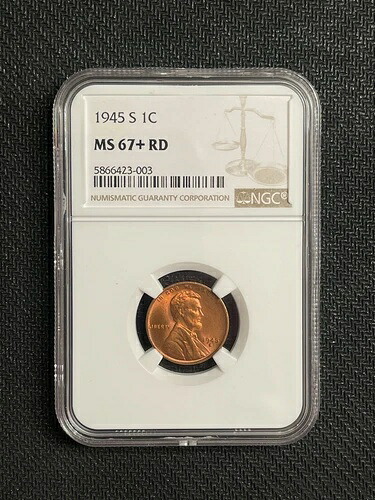 1945 S 1c リンカーン・ウィート・セント NGC MS67+ RD